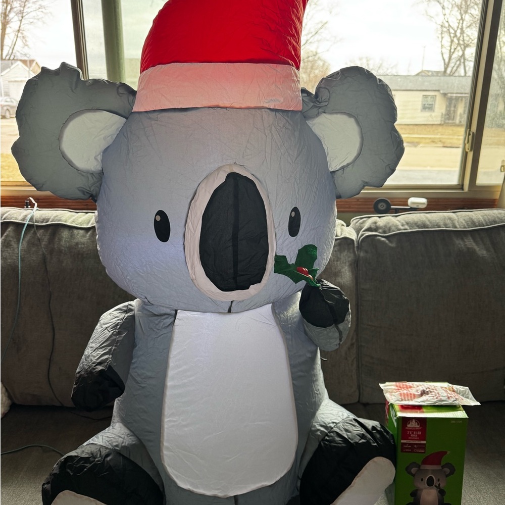 ENCHANTED FOREST 3' 6" H LED KOALA SANTA HAT HOLLY CHRISTMAS INFLATABLE OUTDOOR